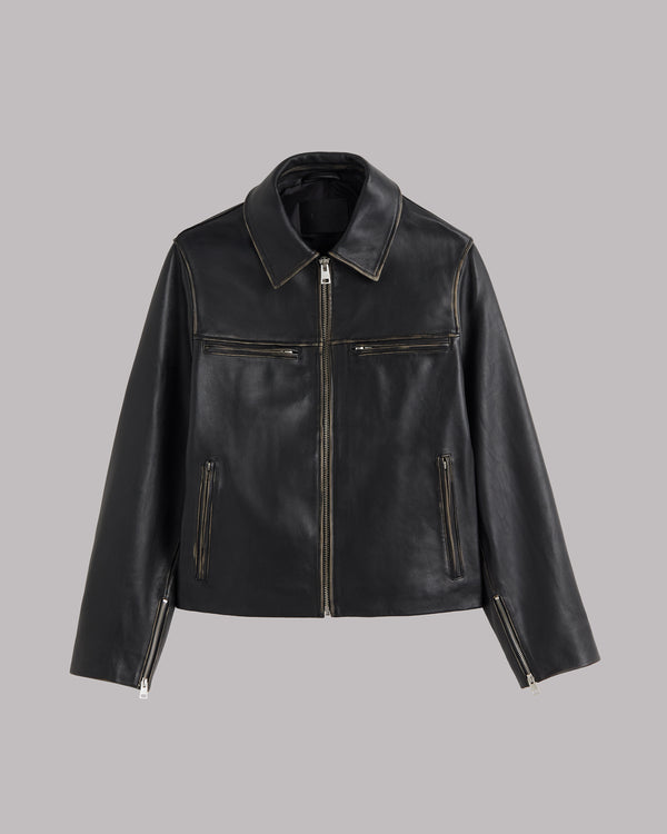 Mikuta The Black Faded Straight Leather Jacket