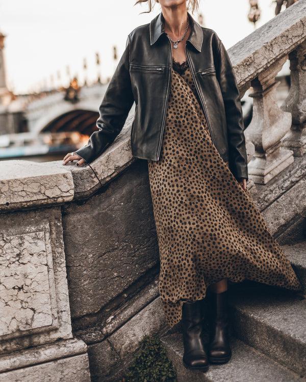 Mikuta The Black Faded Straight Leather Jacket