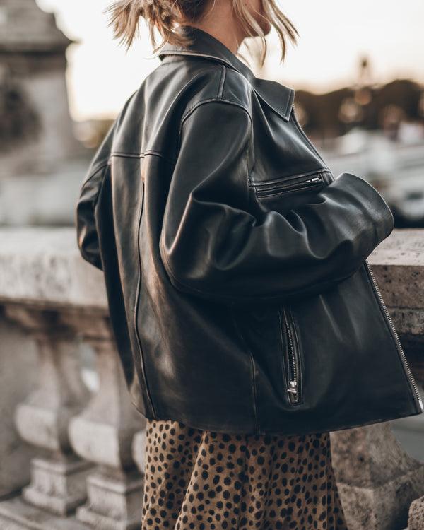 Mikuta The Black Faded Straight Leather Jacket