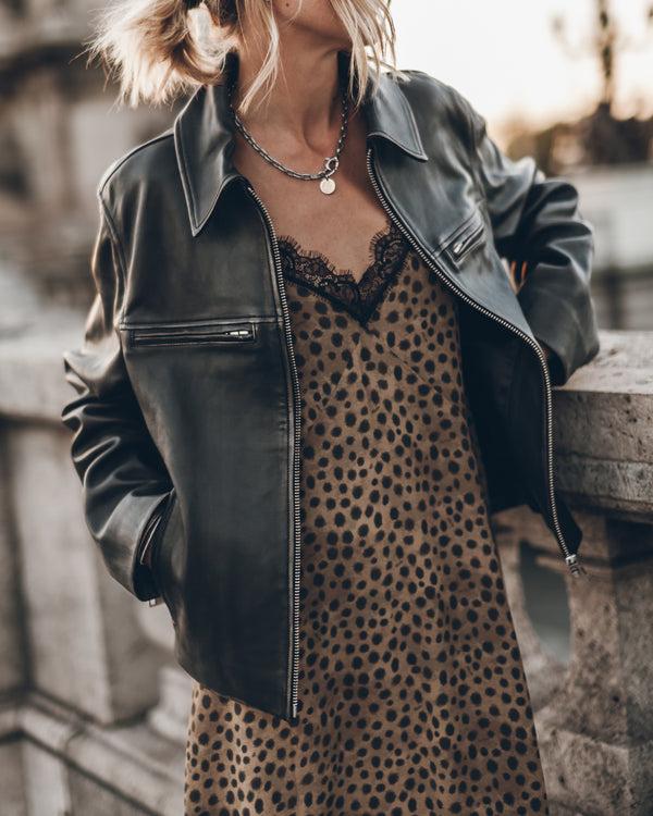 mikuta The Black Faded Straight Leather Jacket