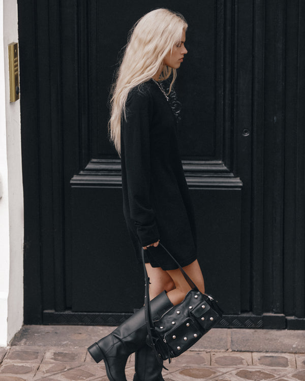 Mikuta The Black Knit Short Longsleeve Dress