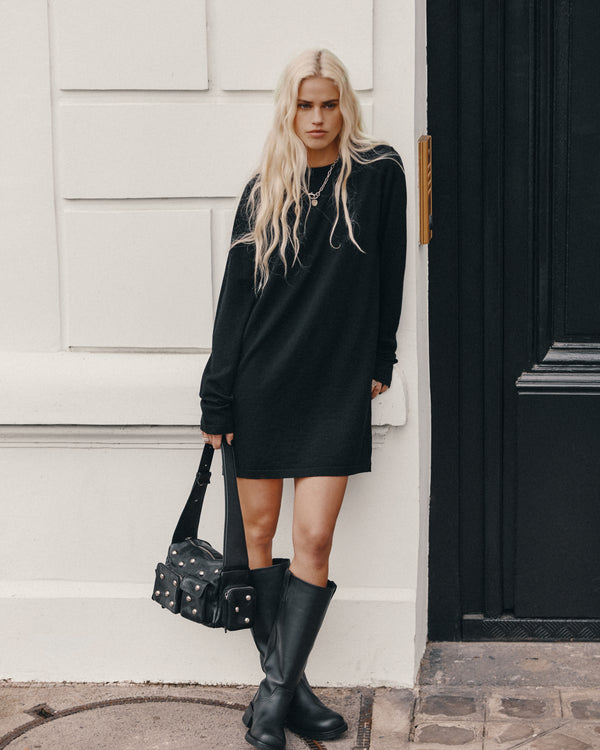 Mikuta The Black Knit Short Longsleeve Dress