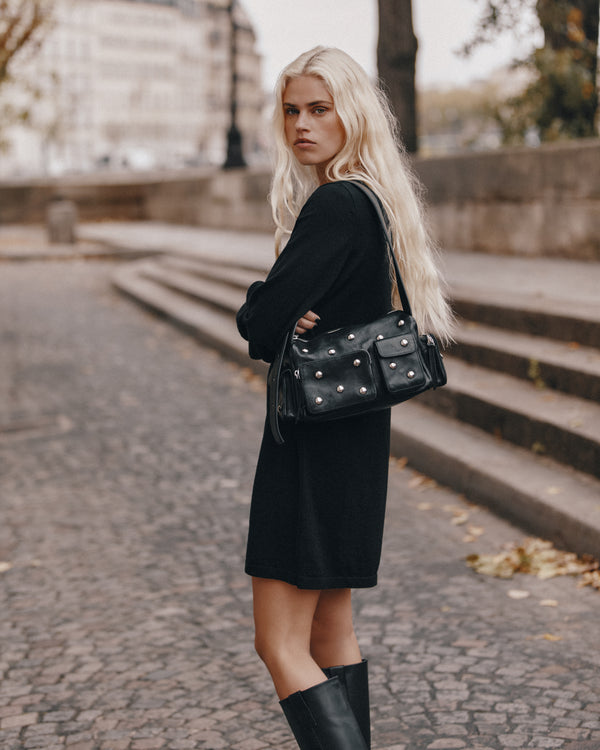 mikuta The Black Knit Short Longsleeve Dress