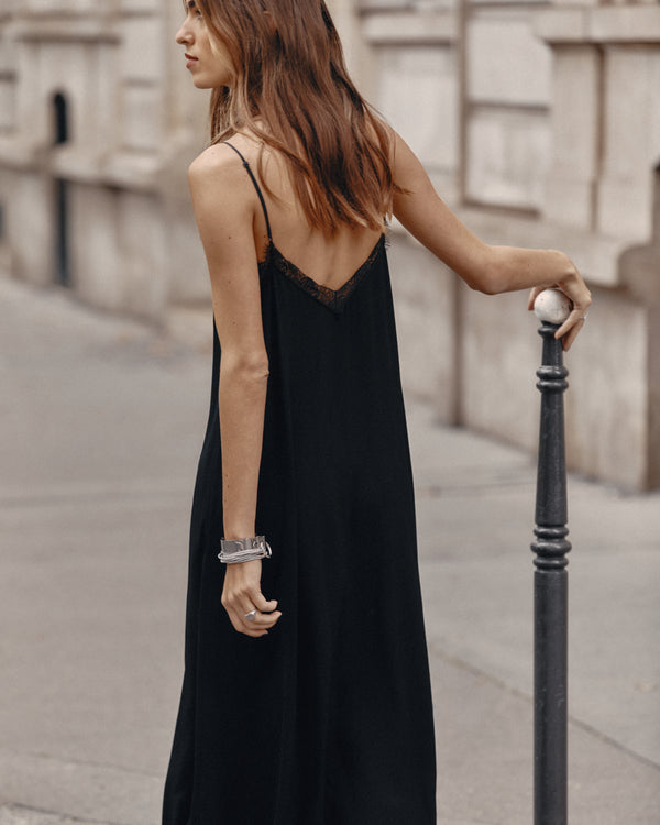 Mikuta The Black Laced Long Slip Dress