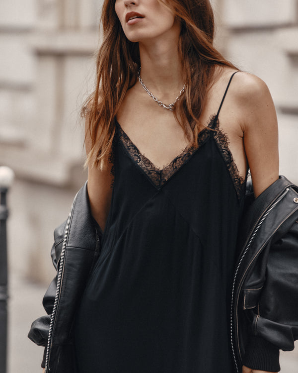 Mikuta The Black Laced Long Slip Dress