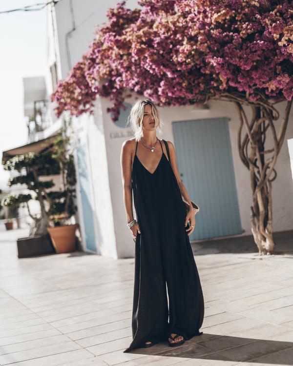 mikuta The Black Long Crinkle Jumpsuit