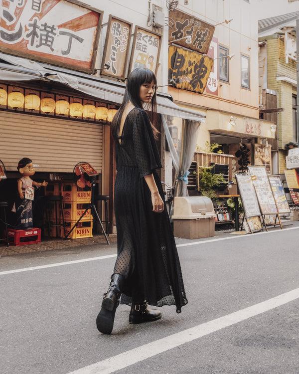 Mikuta The Black Long Ruffle Dress