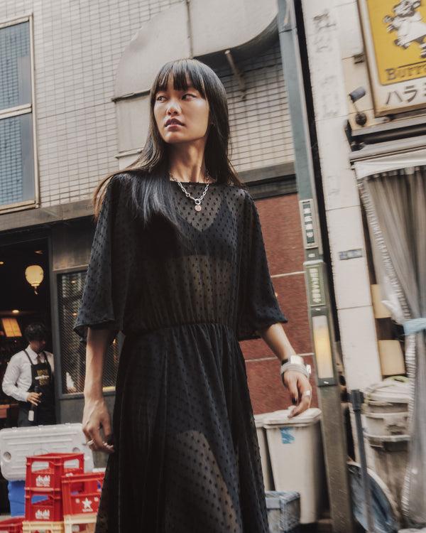 Mikuta The Black Long Ruffle Dress