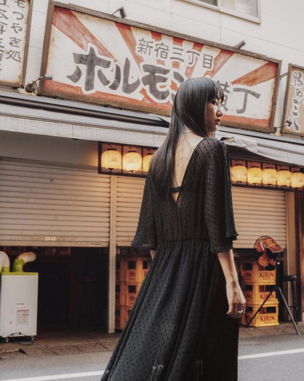 Mikuta The Black Long Ruffle Dress