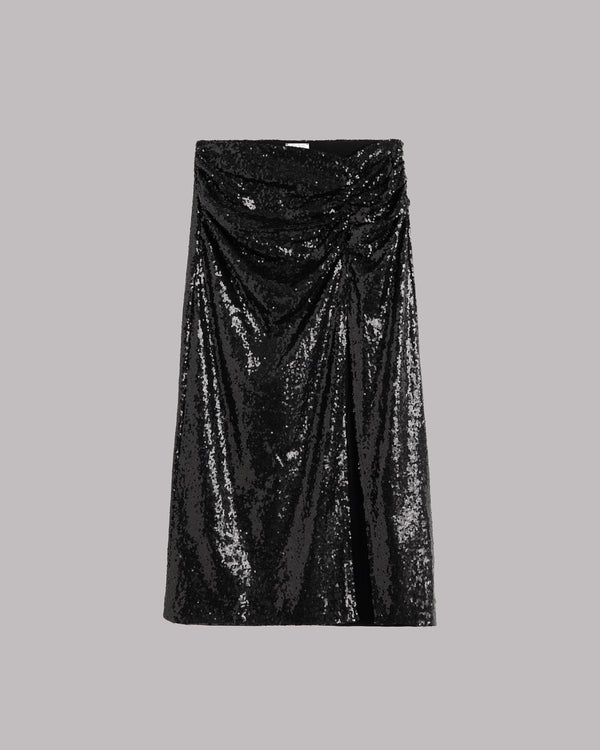 Mikuta The Black Long Slit Sequin Skirt