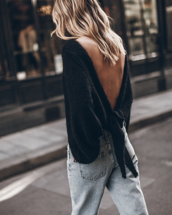 Mikuta The Black Low Back Knotted Knit Sweater