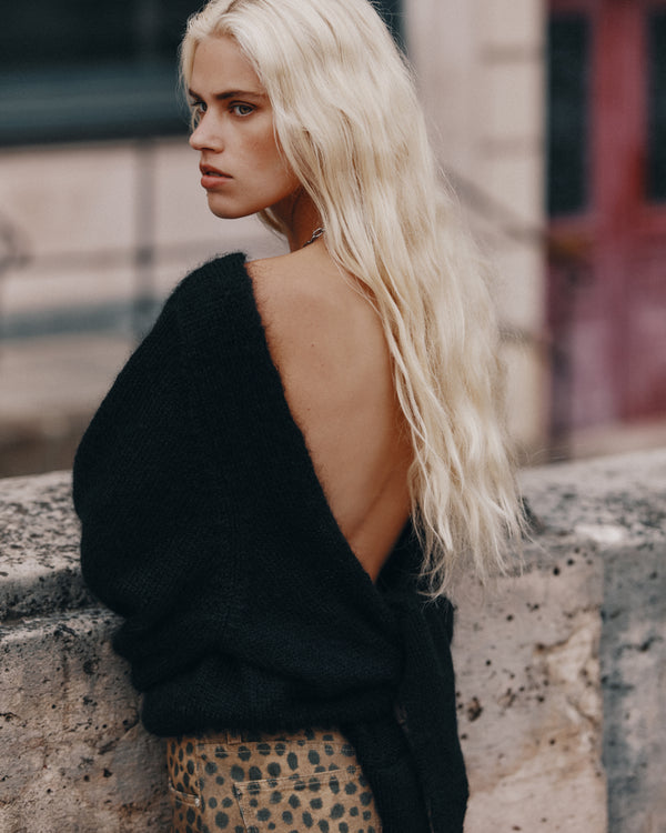 Mikuta The Black Low Back Knotted Knit Sweater