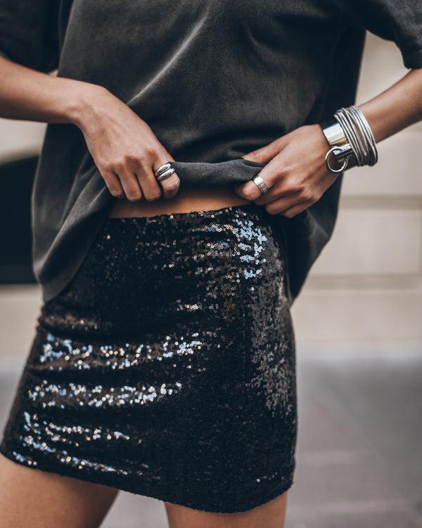 mikuta The Black Mini Sequin Skirt