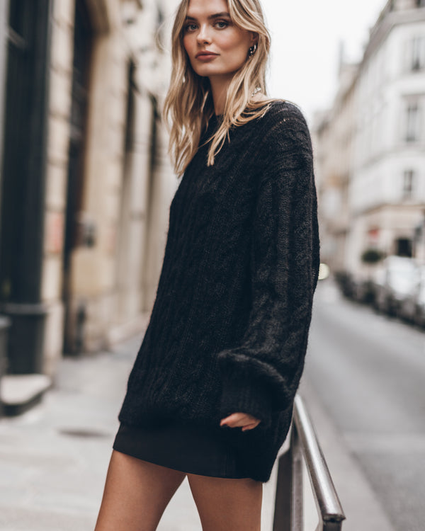 Mikuta The Black Oversized Cable Knitted Sweater