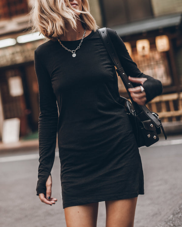 mikuta The Black Short Linen Longsleeve Dress