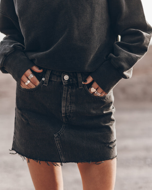 Mikuta The Black Slit Denim Skirt