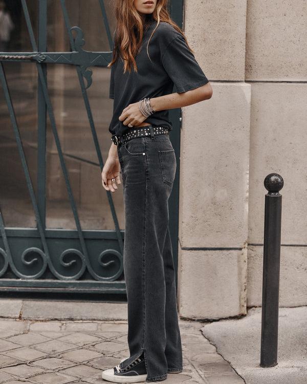 mikuta The Black Straight Slit Jeans