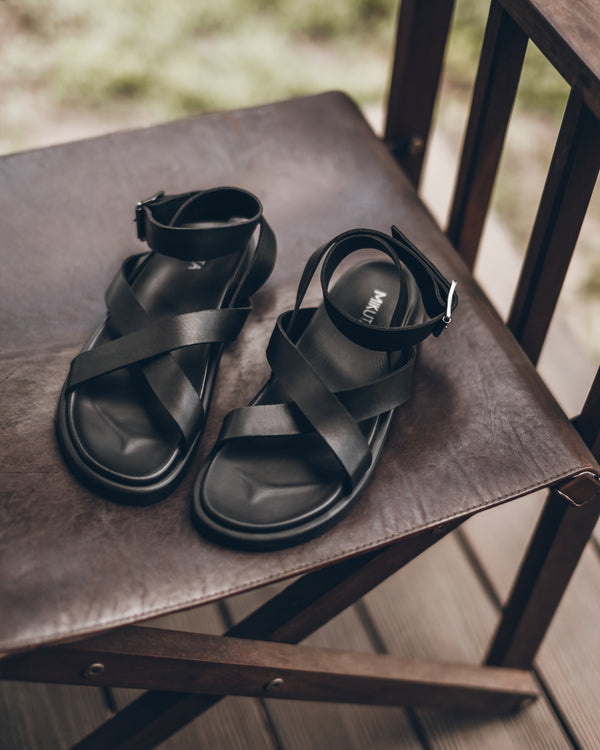 Mikuta The Black Strappy Leather Sandals
