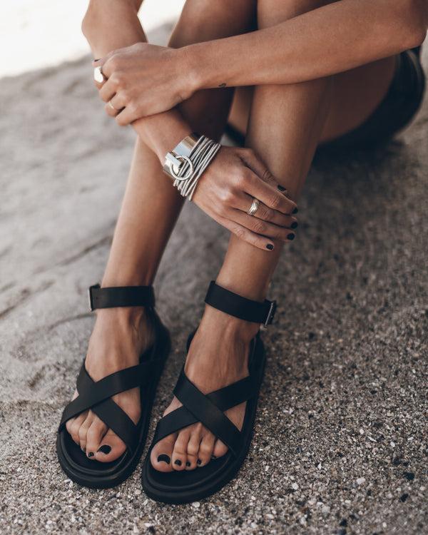 Mikuta The Black Strappy Leather Sandals