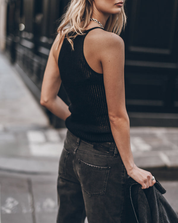 Mikuta The Black Striped Relaxed Tank Top