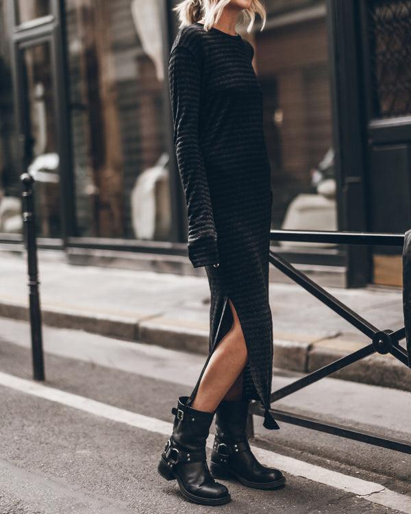 Mikuta The Black Striped Sparkly Longsleeve Dress