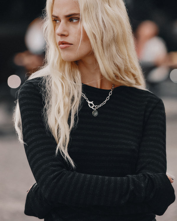 mikuta The Black Striped Sparkly Thin Longsleeve