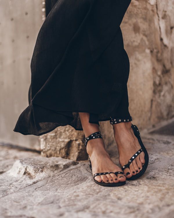 Mikuta The Black Thin Studded Leather Sandals