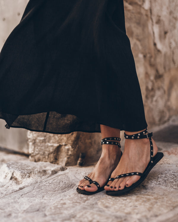 mikuta The Black Thin Studded Leather Sandals