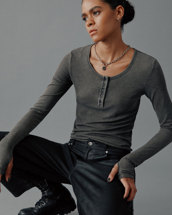 Mikuta The Dark Faded Buttoned Ribbed Longsleeve
