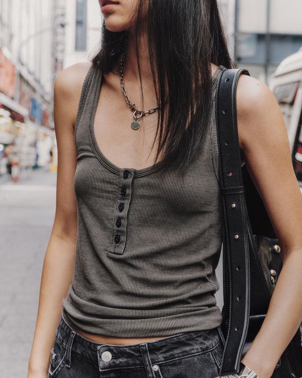 mikuta The Dark Faded Buttoned Tank Top