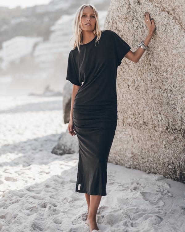 Mikuta The Dark Long Draped T-Shirt Dress