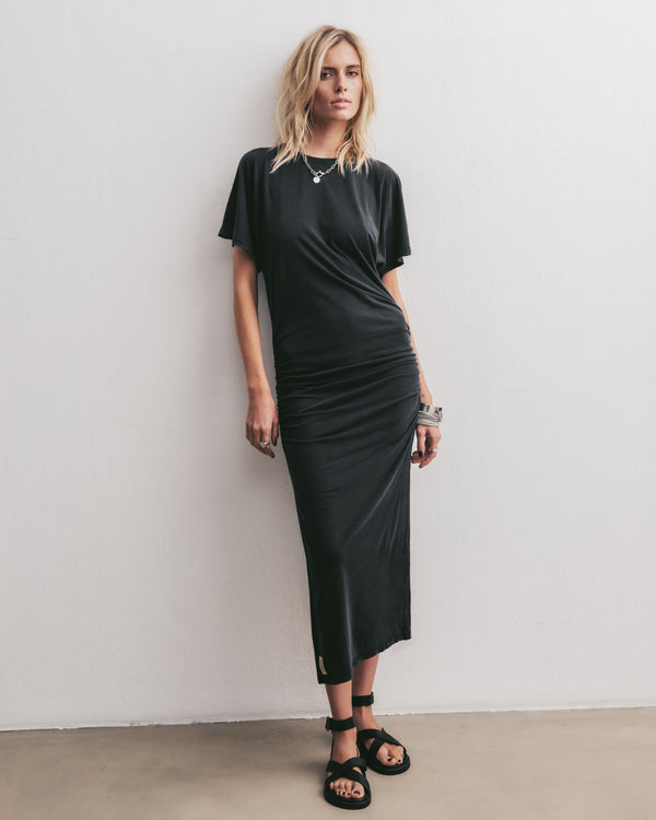 mikuta The Dark Long Draped T-Shirt Dress