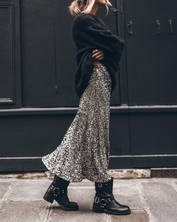 Mikuta The Dark Long Sequin Skirt