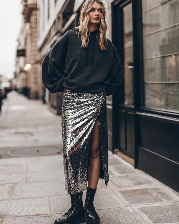 Mikuta The Dark Long Slit Sequin Skirt