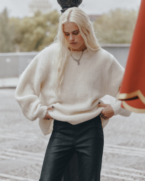 Mikuta The Ecru Fluffy Alpaca Knit Sweater
