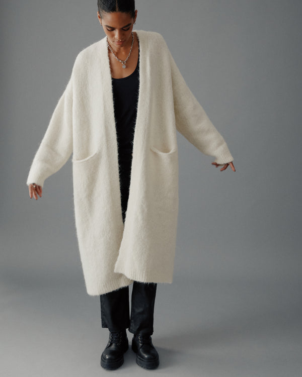 Mikuta The Ecru Fluffy Alpaca Long Cardigan