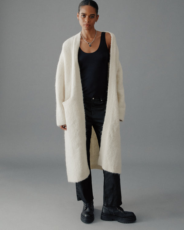 Mikuta The Ecru Fluffy Alpaca Long Cardigan