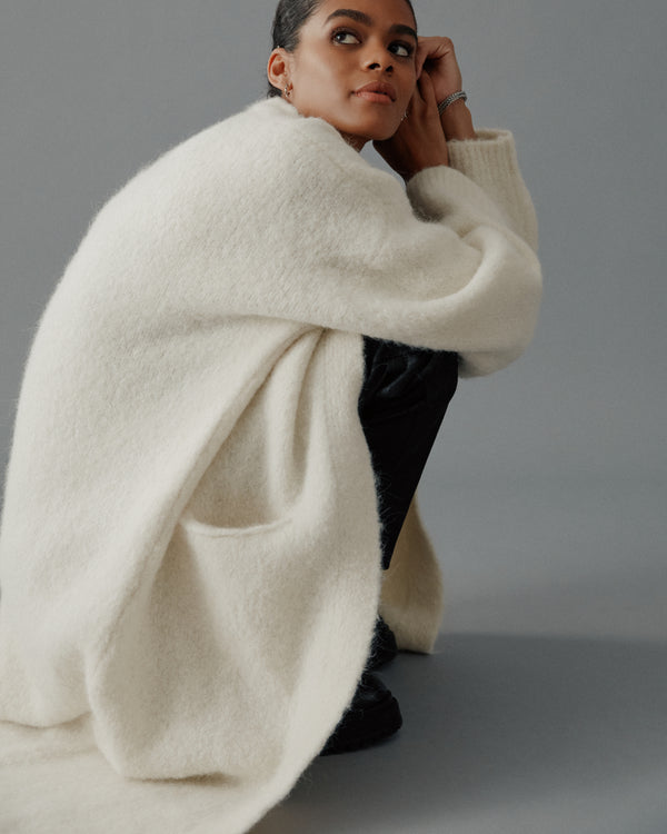 mikuta The Ecru Fluffy Alpaca Long Cardigan