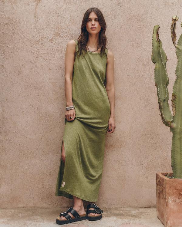 Mikuta The Green Low Back Linen Tank Dress
