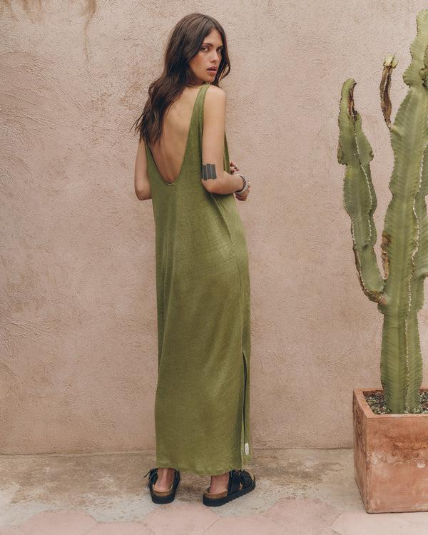 mikuta The Green Low Back Linen Tank Dress