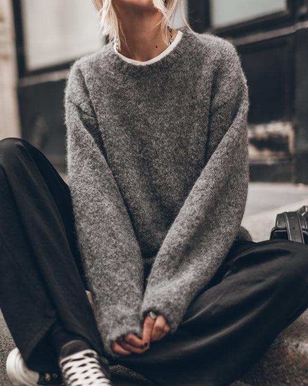 Mikuta The Grey Fluffy Alpaca Knit Sweater