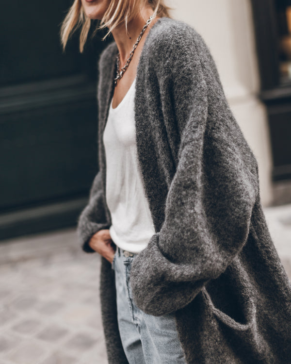 Mikuta The Grey Fluffy Alpaca Long Cardigan