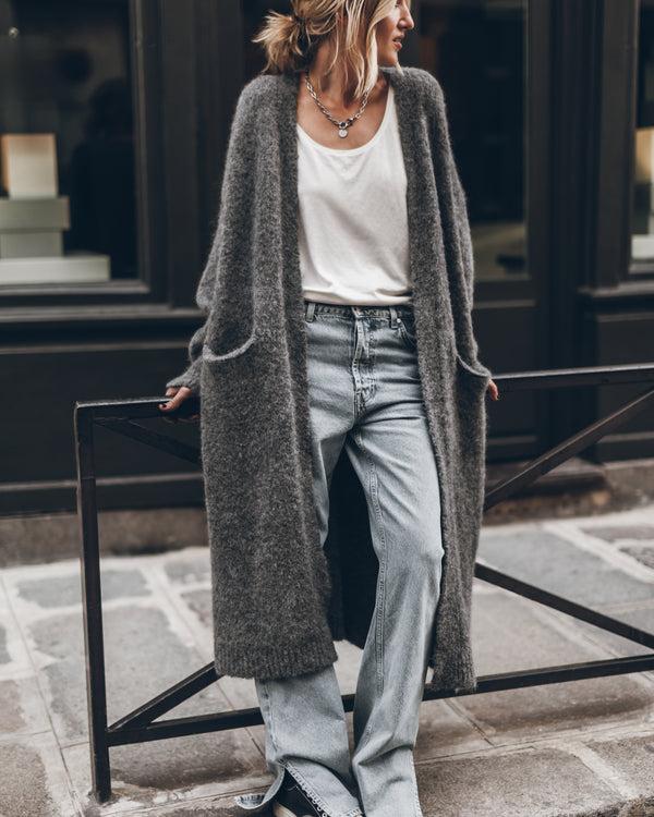 mikuta The Grey Fluffy Alpaca Long Cardigan