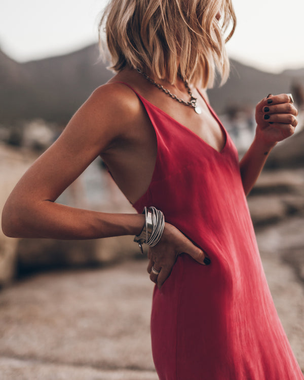 Mikuta The Pink Long Cupro Slip Dress