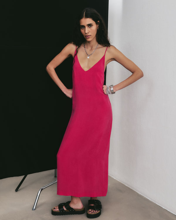 Mikuta The Pink Long Cupro Slip Dress