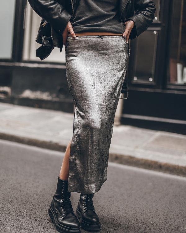 mikuta The Silver Long Sateen Skirt