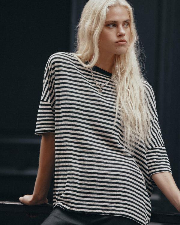Mikuta The Striped Long Loose Thin Linen T-Shirt
