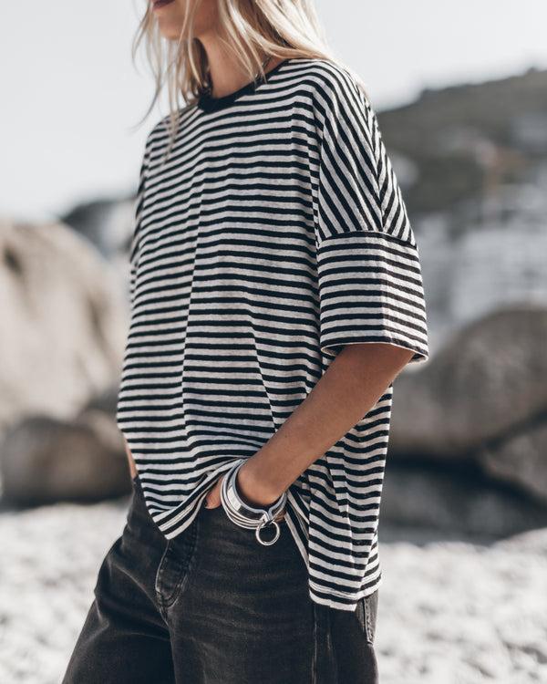 Mikuta The Striped Long Loose Thin Linen T-Shirt