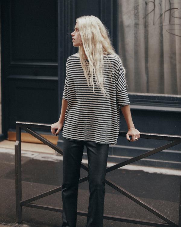 mikuta The Striped Long Loose Thin Linen T-Shirt
