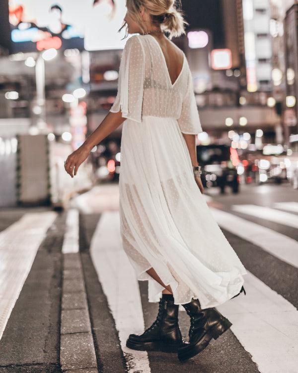 Mikuta The White Long Ruffle Dress